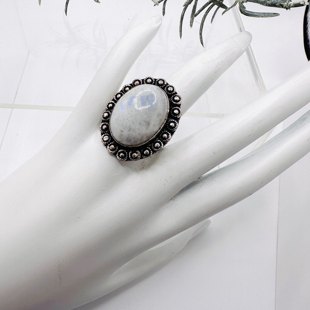 Statement Rainbow Moonstone Sterling Silver Ring - image 1